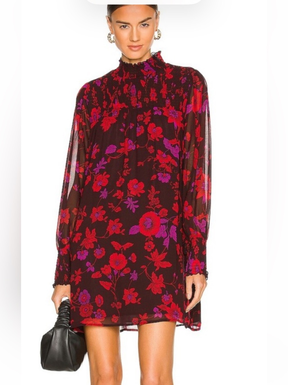 Sanctuary Sparks Fly Smocked Mock Neck Chiffon Shift Dress Size Medium NWT